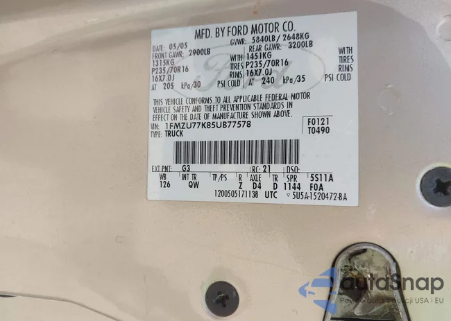 1FMZU77K85UB77578: 42754322