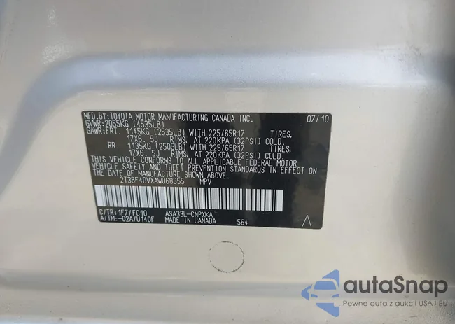 2T3BF4DVXAW068355: 42754421