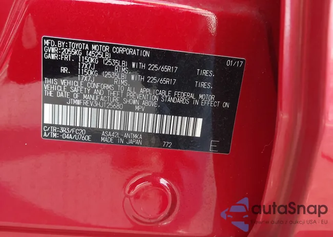 JTMWFREV3HJ125680: 42755366