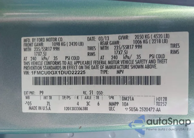 1FMCU0GX1DUD22225: 42755402