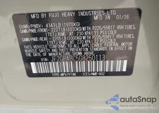 JF2GPABC5G8250113: 42755404