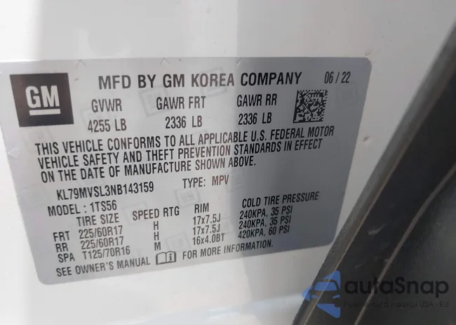 KL79MVSL3NB143159: 42755598