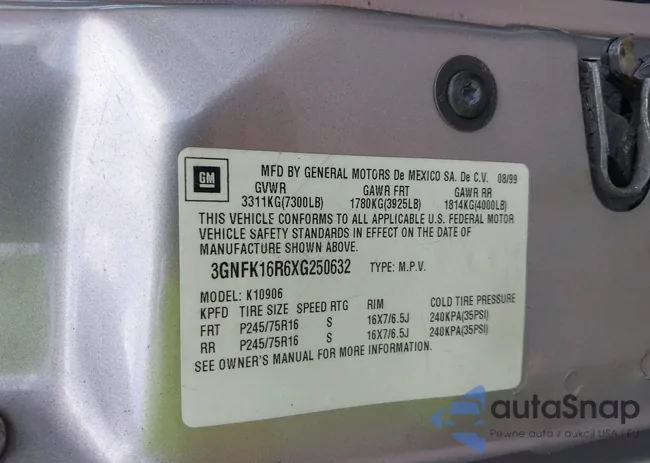 3GNFK16R6XG250632: 42756331