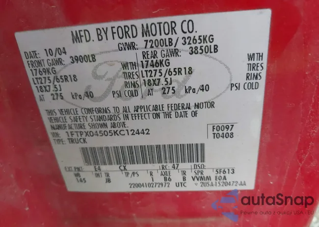 1FTPX04505KC12442: 42755677