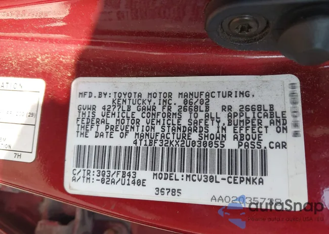 4T1BF32KX2U030055: 42755687