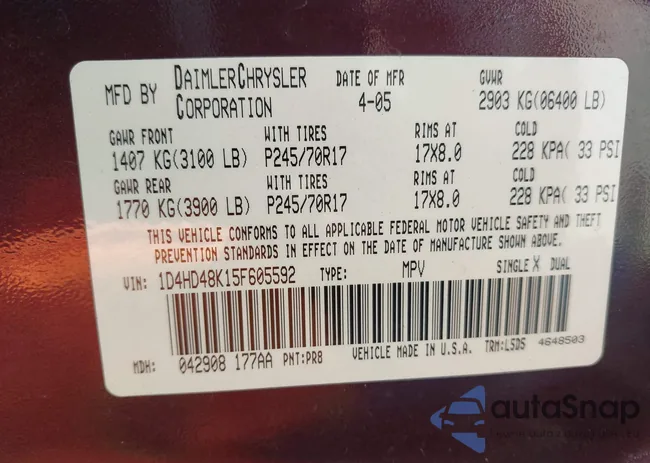 1D4HD48K15F605592: 42757197