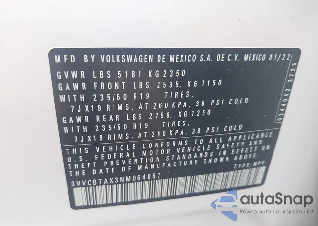 3VVCB7AX3NM064857: 42757288