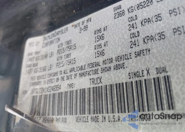 1B7GL22X1XS246954: 42757357