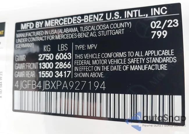 4JGFB4JBXPA927194: 42758100