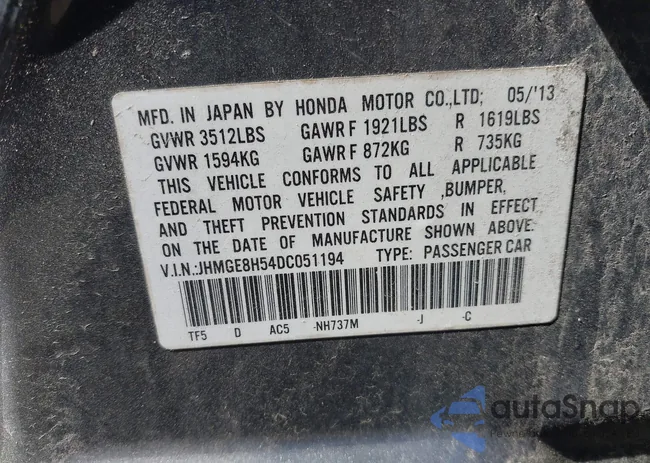 JHMGE8H54DC051194: 42758242