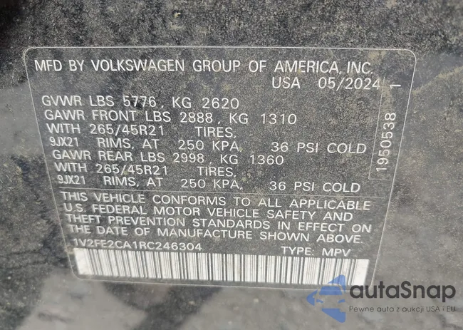 1V2FE2CA1RC246304: 42758246