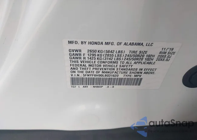 5FNYF6H90LB031620: 42758442