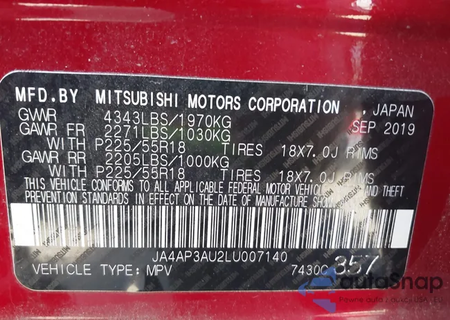 JA4AP3AU2LU007140: 42758666