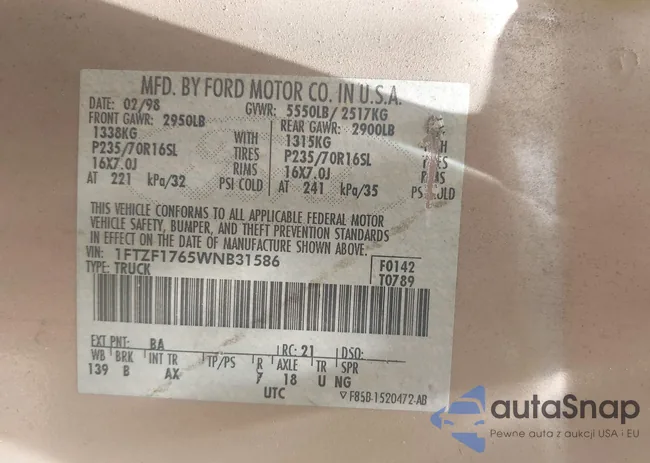 1FTZF1765WNB31586: 42757765