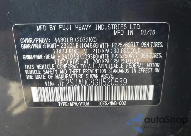 JF2SJADC8GH520539: 42757995