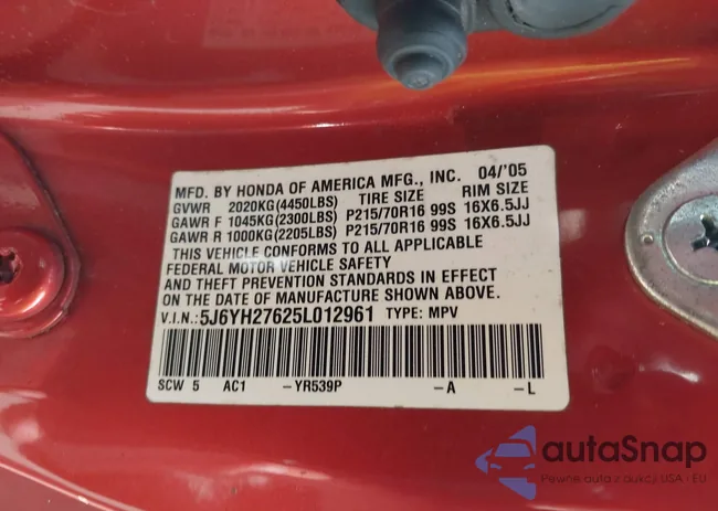 5J6YH27625L012961: 42758840