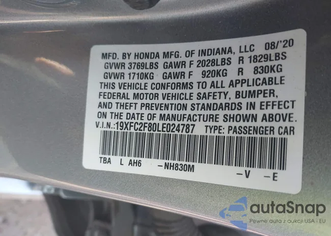 19XFC2F80LE024787: 42760285