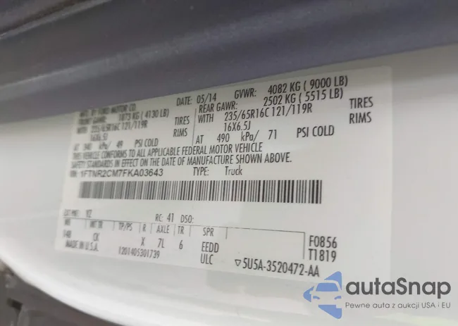 1FTNR2CM7FKA03643: 42760361