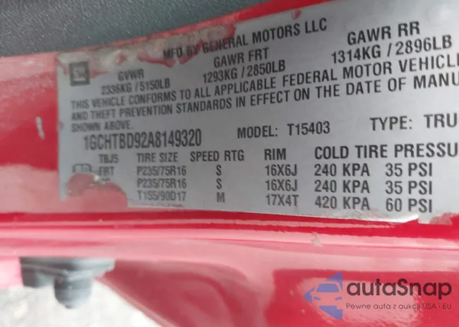 1GCHTBD92A8149320: 42759825