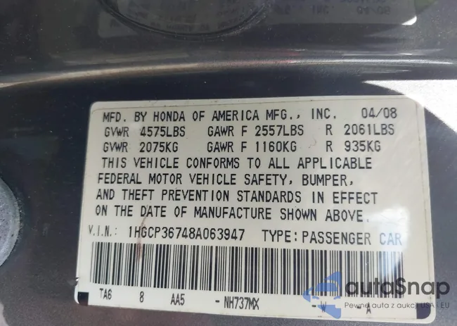 1HGCP36748A063947: 42761229