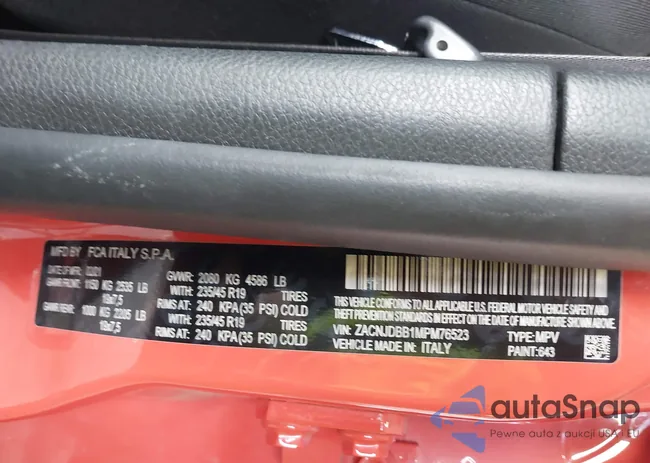 ZACNJDBB1MPM76523: 42762288