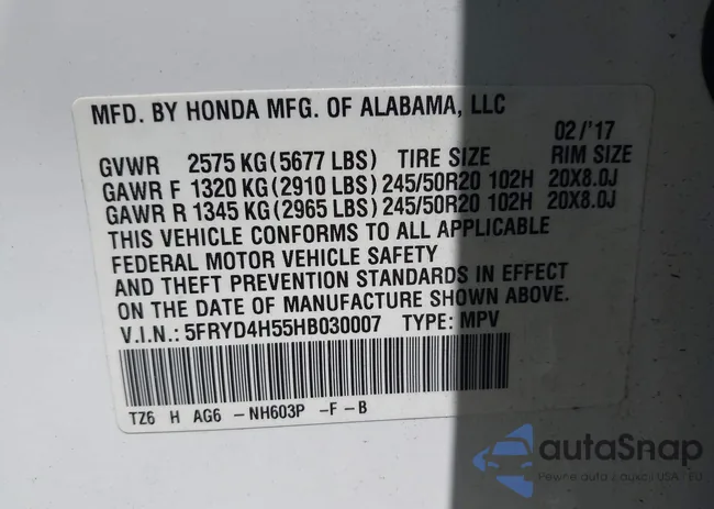 5FRYD4H55HB030007: 42763203