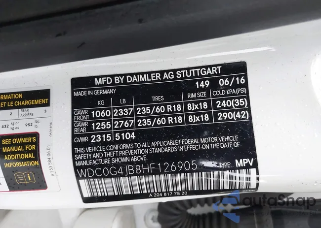 WDC0G4JB8HF126905: 42763335