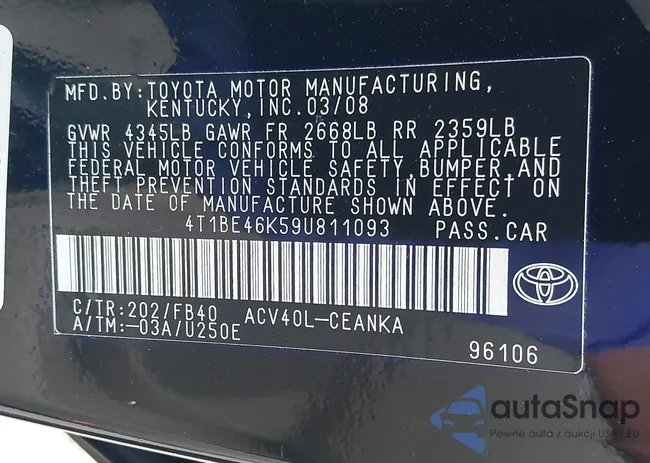 4T1BE46K59U811093: 42763389