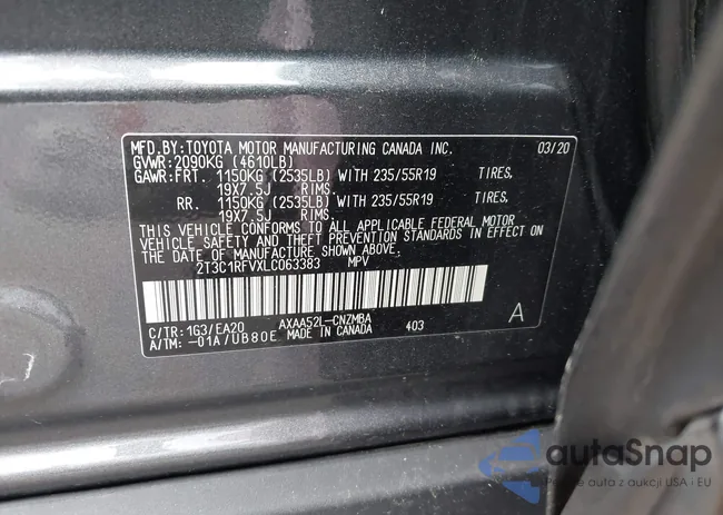 2T3C1RFVXLC063383: 42763432