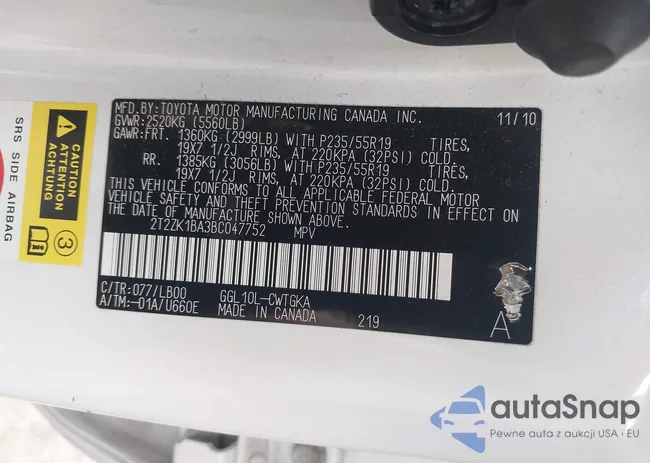 2T2ZK1BA3BC047752: 42763463