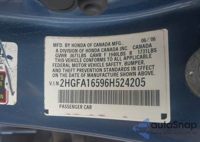 2HGFA16596H524205: 42763514