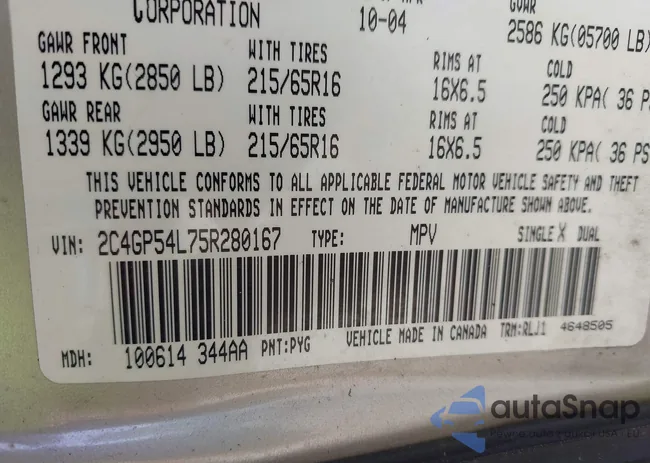 2C4GP54L75R280167: 42762959