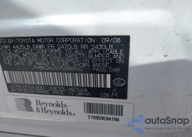 JTHBK262995088942: 42762971