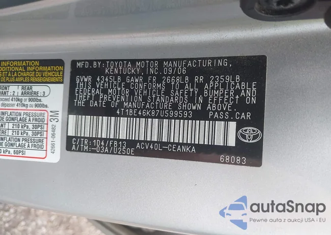 4T1BE46K87U599593: 42764480