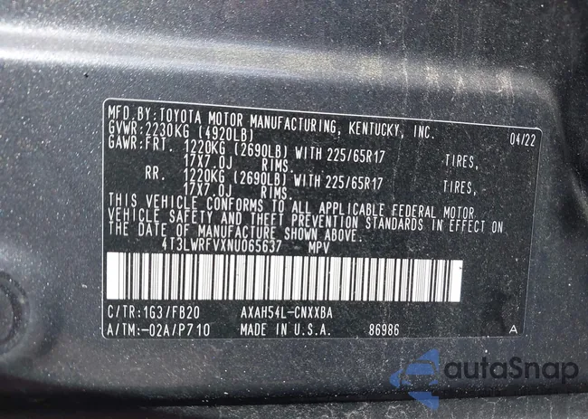 4T3LWRFVXNU065637: 42764482