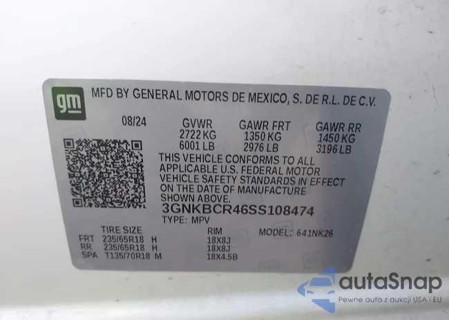 3GNKBCR46SS108474: 42764493