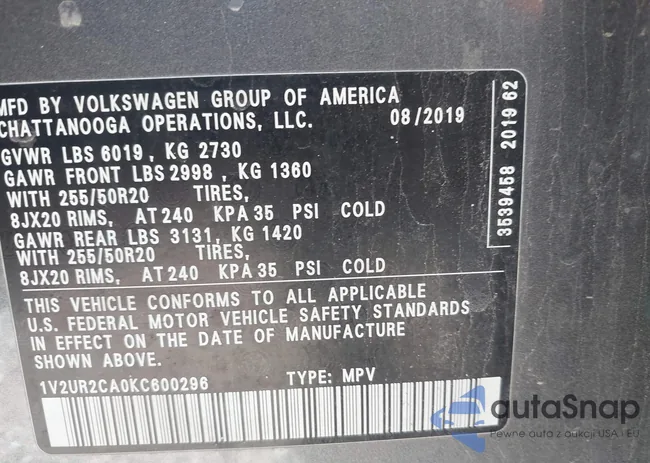 1V2UR2CA0KC600296: 42763943