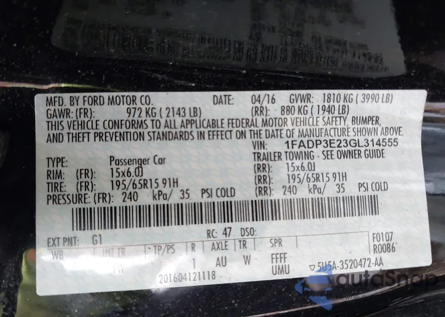 1FADP3E23GL314555: 42765042