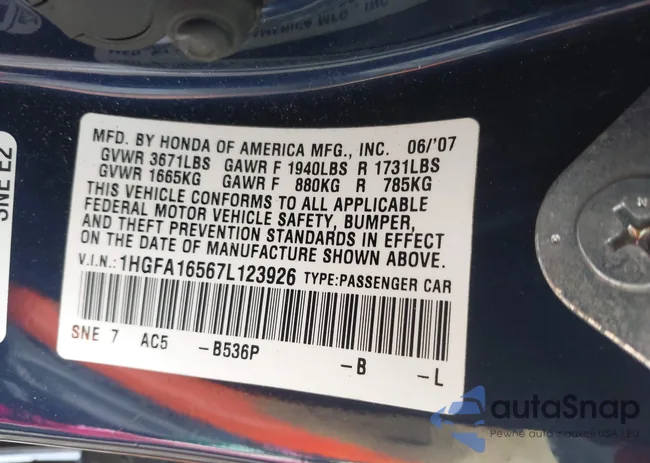 1HGFA16567L123926: 42765215