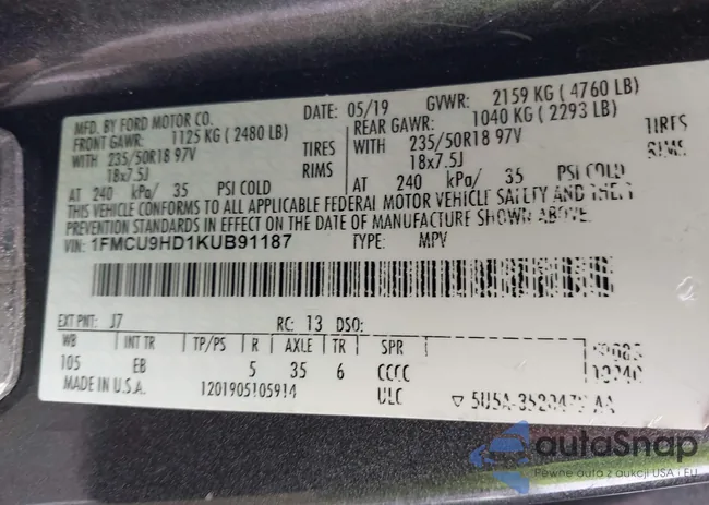 1FMCU9HD1KUB91187: 42765333