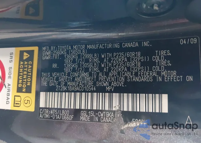 2T2BK1BA9AC010544: 42765343