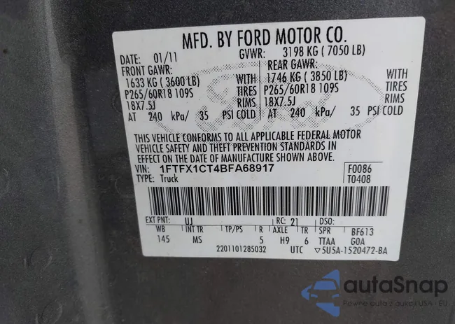 1FTFX1CT4BFA68917: 42764859