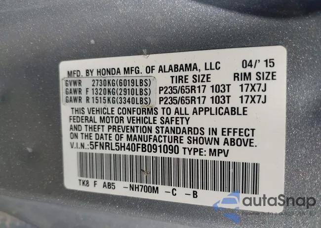 5FNRL5H40FB091090: 42764978