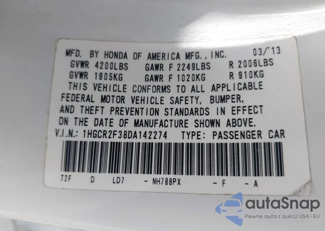 1HGCR2F38DA142274: 42765735