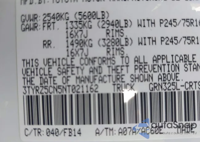 3TYRZ5CN5NT021162: 42765975