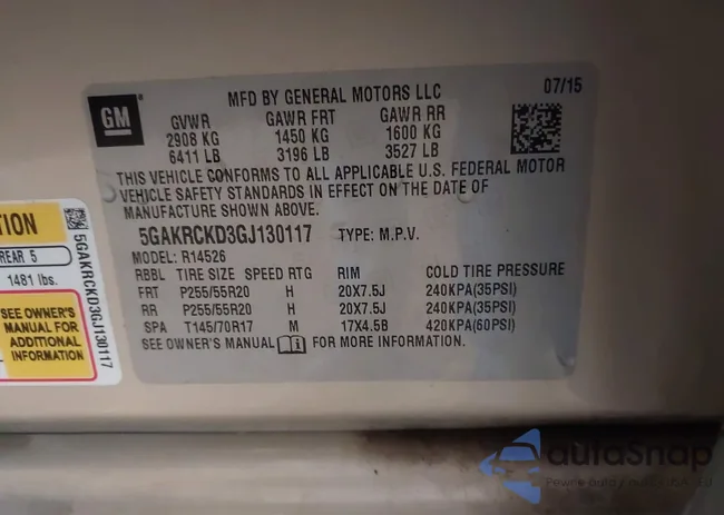 5GAKRCKD3GJ130117: 42766969