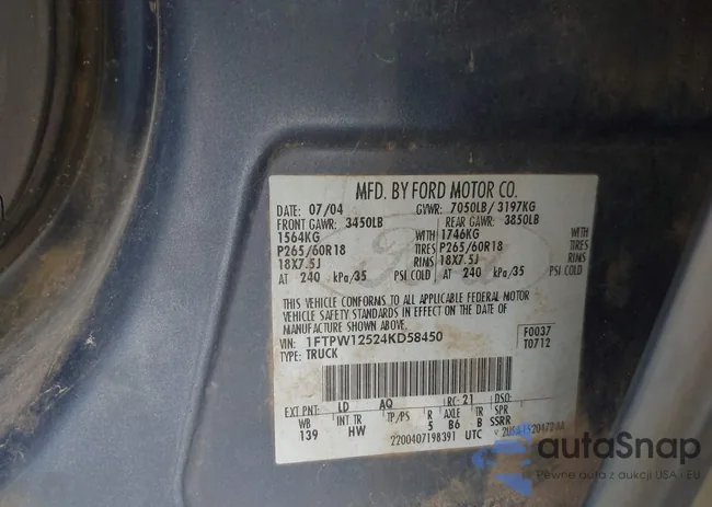 1FTPW12524KD58450: 42766988