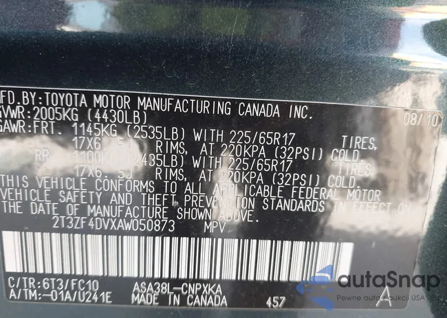 2T3ZF4DVXAW050873: 42767023