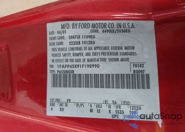 1FAFP45X91F198990: 42768067