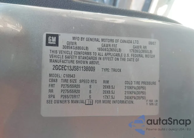 2GCEC13J581138009: 42768325